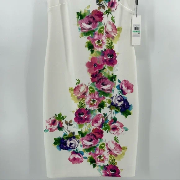 NEW Calvin Klein Sheath Dress White Floral Sleeveless 8 - Picture 5 of 12